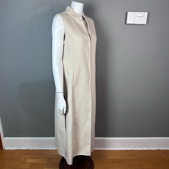 BCBG MaxAzria long vest medium cream wool minimalist quiet luxury cream Thrones - Picture 6 of 15